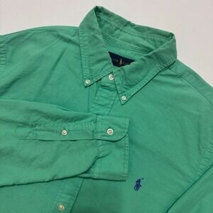 Ralph Lauren Button Down Shirt Mens L Green Excellent Long Sleeve Pony Logo
